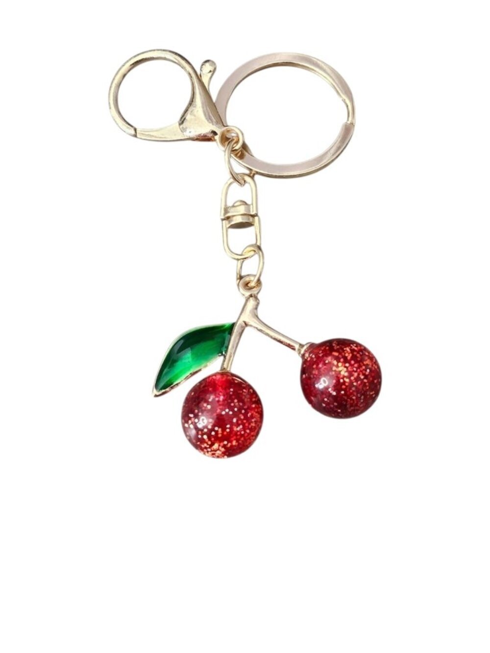 Cherry Fruit Keychain Resin Enamel Glitter Red Gold Keychain Bag Charm Medium
